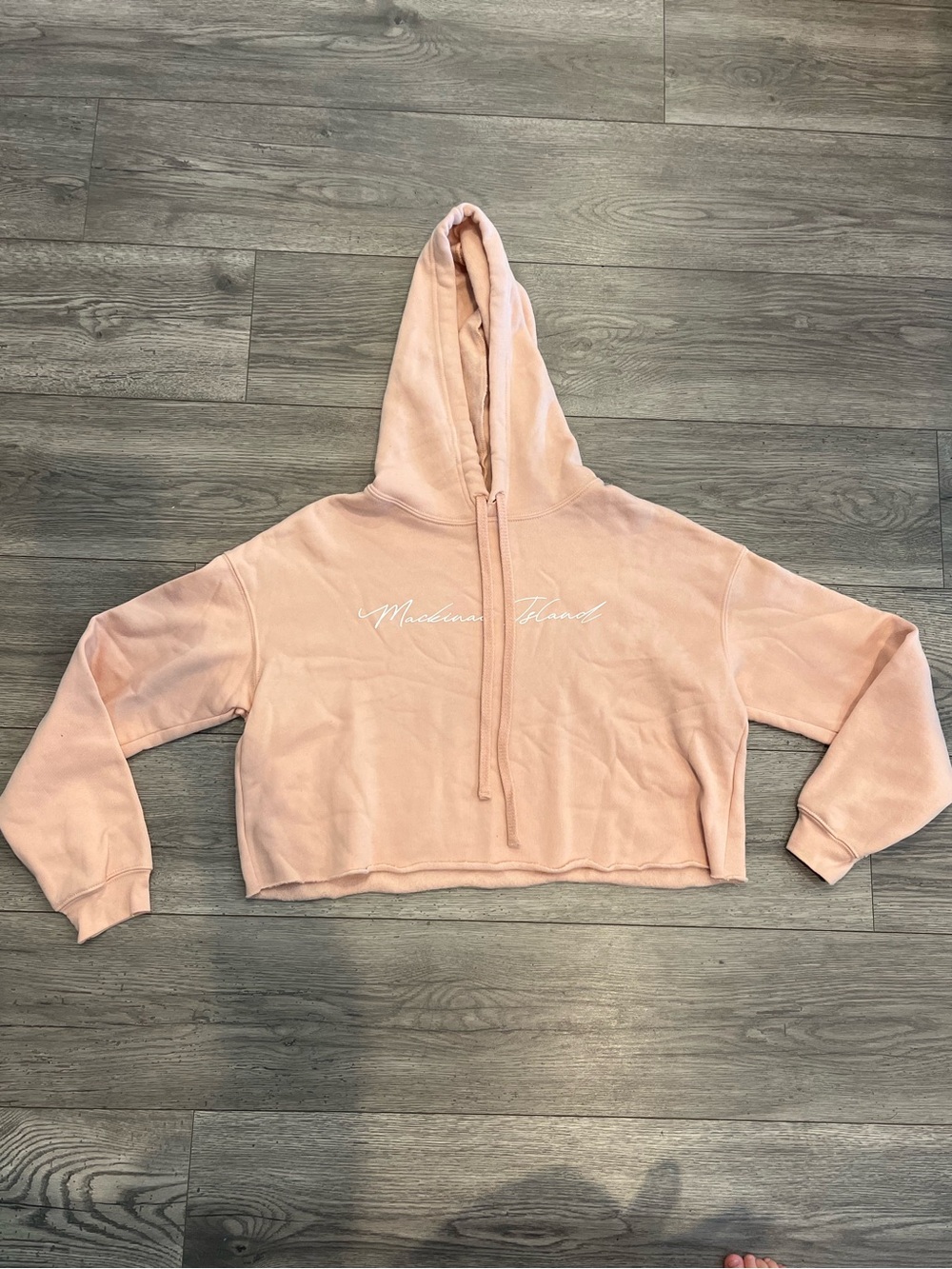 Mackinac Island Bella Canvas Peach Cropped Hoodie with Script Logo Soft Medium